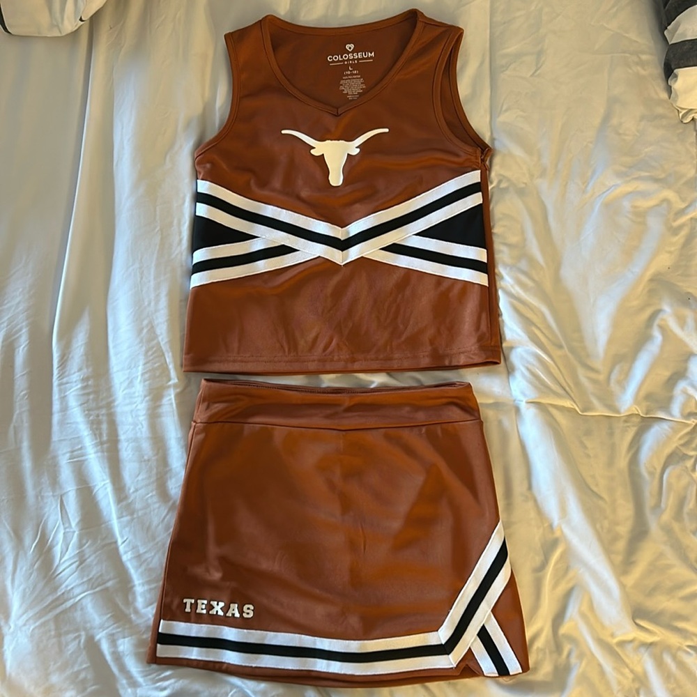 Little girls large (10-12) size Texas Longhorns cheer uniform! Hook ‘em Horns!
